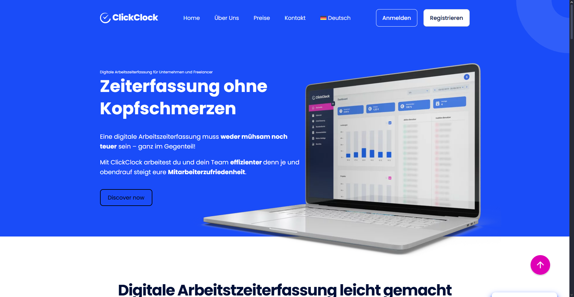 ClickClock website UI